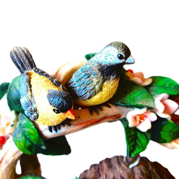 Ceramic Yellow & blue birds flowering tree with hanging branch clock replacable - Picture 3 of 8